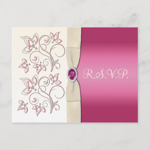 Convite Cartão postal de Ivory e Floral Rosa