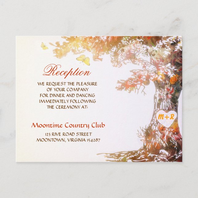 Convite cartão postal de recepção de casamento - árvore co (Frente)