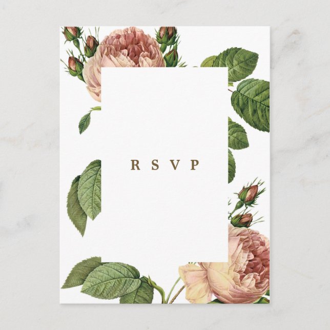 Convite cartão postal de resposta de casamento com rosas b (Frente)