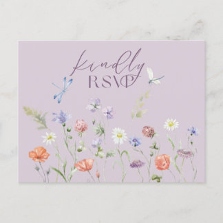Convite Cartão postal de RSVP de Flores Selvagem de Lavand