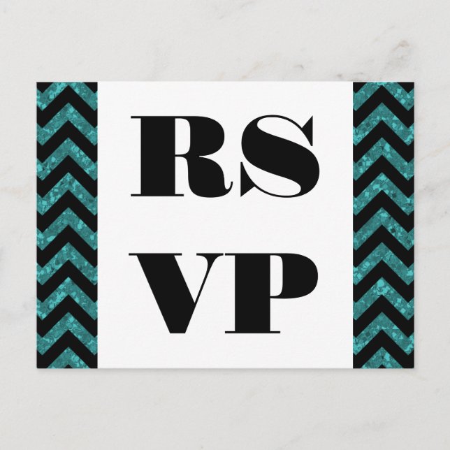 Convite Cartão postal de RSVP de Glitter Chevron Teal (Frente)
