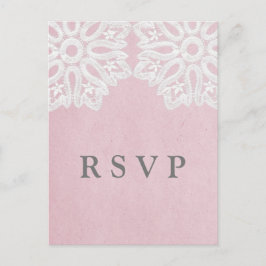 Convite Cartão postal de RSVP de rendas Elegante rosa