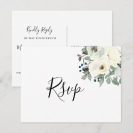 Convite Cartão postal de RSVP Floral do marinho Ivory com 