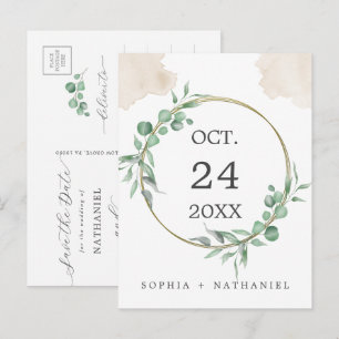 Convite Cartão Postal de Salvar a Data com Aguarela Dourad