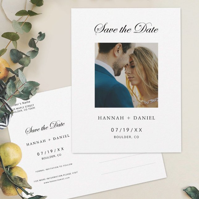 Convite Cartão Postal Elegante Mínimo de Foto para Salvar  (Criador carregado)