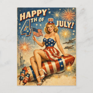 Convite Cartão postal pin-up vintage do dia 4 de julho