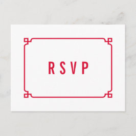 Convite Cartão postal RSVP de Casamento Chic Red Deco