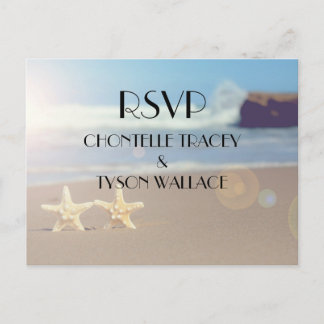 Convite cartão postal rsvp de casamento da praia