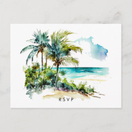 Convite cartão postal rsvp de casamento da praia tropical 