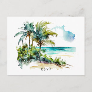 Convite cartão postal rsvp de casamento da praia tropical 