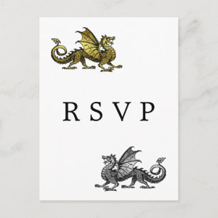 Convite Cartão postal RSVP de Casamento de Dragão Silver D