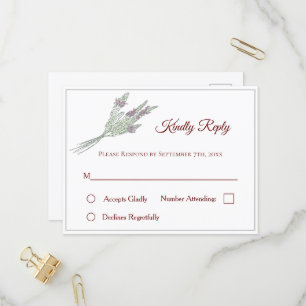 Convite Cartão postal RSVP de Casamento Floral com Lavanda