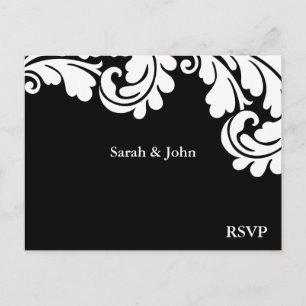 Convite Cartão postal RSVP de Casamento Preto e Branco Dam
