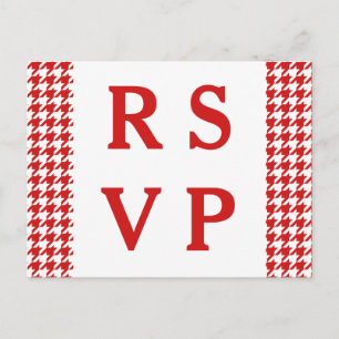 Convite Cartão postal RSVP de Casamento Red Houndstooth