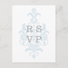 Convite Cartão postal RSVP de Casamento tema damasco Azul
