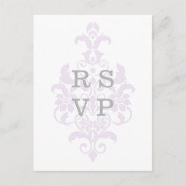 Convite Cartão postal RSVP de Casamento tema damasco Roxo