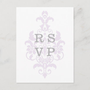 Convite Cartão postal RSVP de Casamento tema damasco Roxo