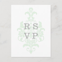 Convite Cartão postal RSVP de Casamento tema damasco Verde