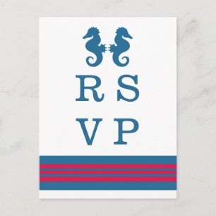 Convite Cartão postal RSVP de Cavalo Marinho Vermelho Azul