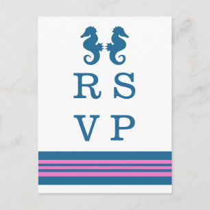 Convite Cartão postal RSVP de Cavalo Marítimo Rosa Azul
