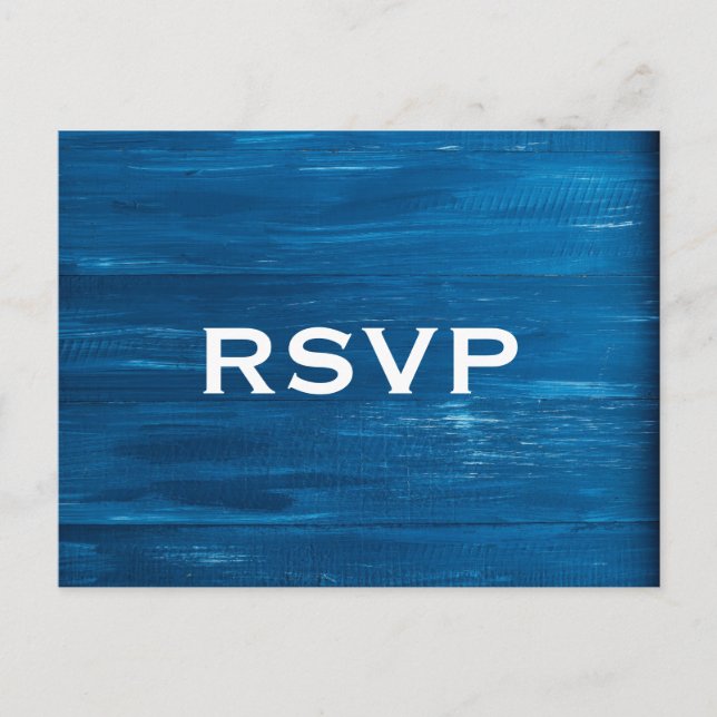 Convite Cartão postal RSVP de Madeira Pintado Azul (Frente)
