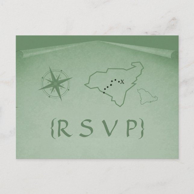 Convite Cartão postal RSVP de Mapa do Tesouro, Verde (Frente)