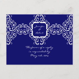 Convite Cartão postal RSVP de Monograma de Romance Branco