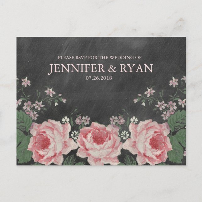 Convite Cartão postal RSVP de Rosa de Chalkboard Vintage (Frente)