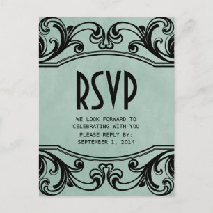 Convite Cartão postal RSVP de Swirls de Jade Vintage