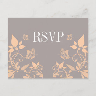 Convite Cartão postal RSVP Floral de Borboleta Peach