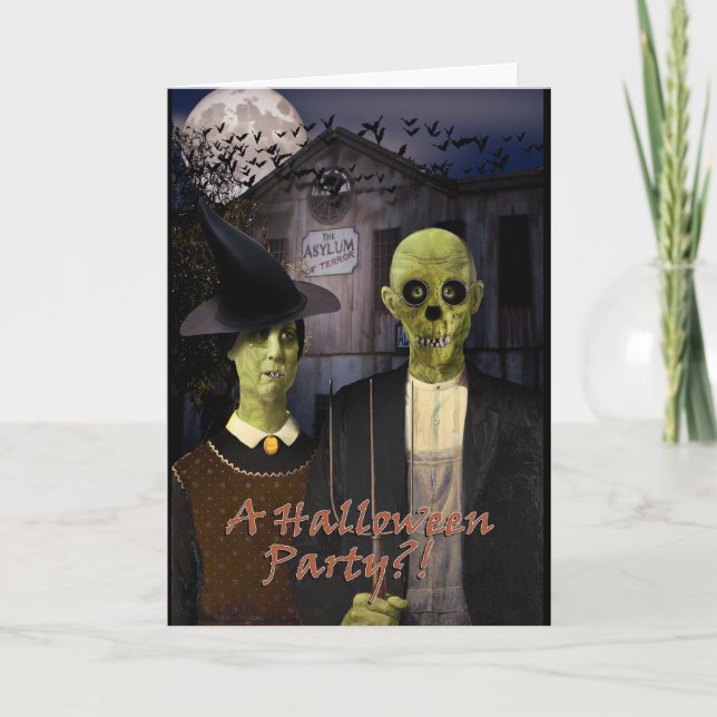 Convite Casa Assombrada do Halloween American Gothic (Frente)