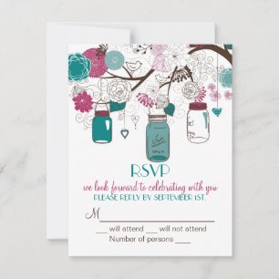 Convite Casado Sangria & Teal Mason Jars RSVP