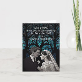 Convite Casal de casamento feito de papel na árvore azul d