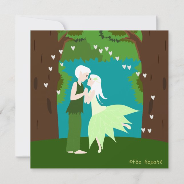 Convite casamento acopla elfes coração floresta (Frente)