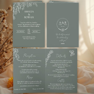 Convite Casamento All-in-one dos Flores Sirocco Verde