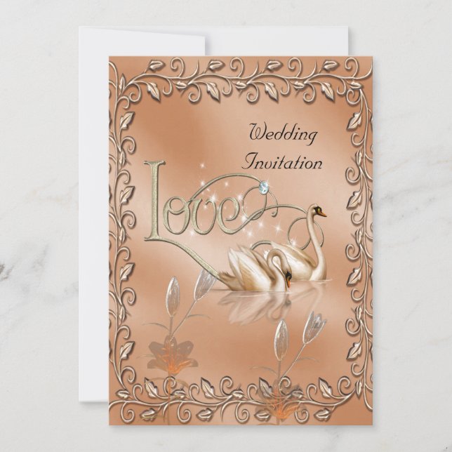 Convite Casamento Amor Cisnes Floral (Frente)
