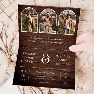 Convite Casamento Arco de Madeira Rústica Mínima Código QR
