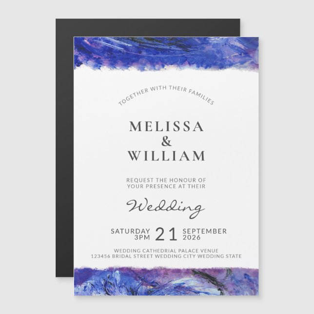 Convite Casamento Azul Arte Moderna (Frente/Verso)
