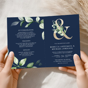 Convite Casamento Azul Marinho Código QR Dourado E comerci