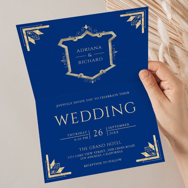 Convite Casamento Azul Royal com Código QR do Brasão Doura (Criador carregado)