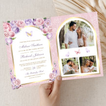 Casamento Borboleta Arco Dourado Floral Rosa Lavan