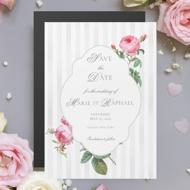 Convite Casamento Botânico Rosa Francesa Salve o Dia (Criador carregado)