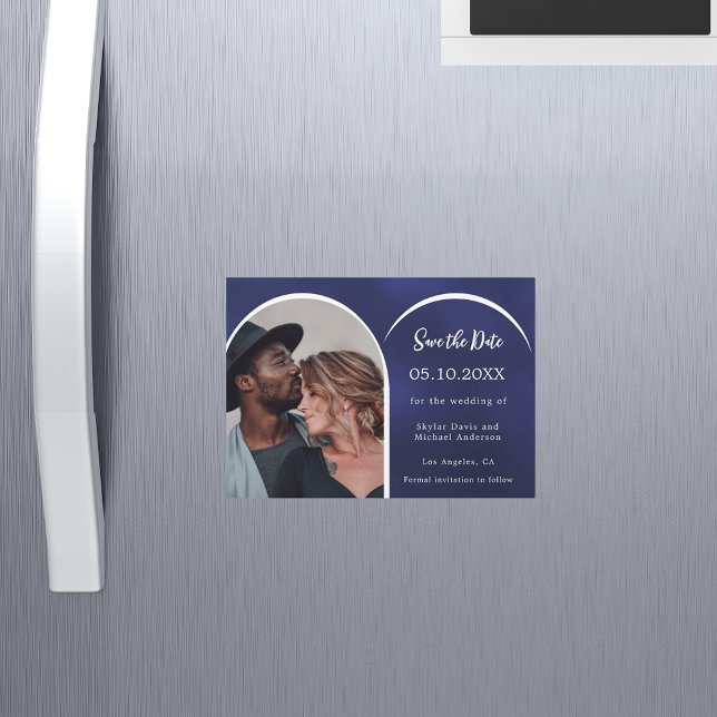 Convite Casamento branco-azul com arco fotográfico Salvar  (Criador carregado)