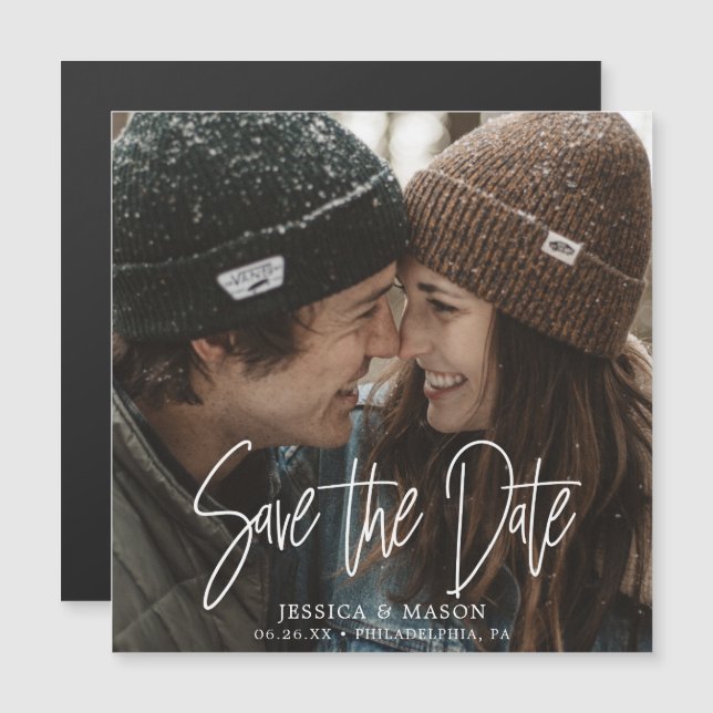 Convite Casamento Branco do Mod Salve os Amigos de Data co (Frente/Verso)