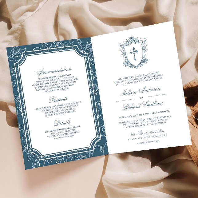 Convite Casamento Católico Código QR Azul Empoeirado Vitor (Criador carregado)
