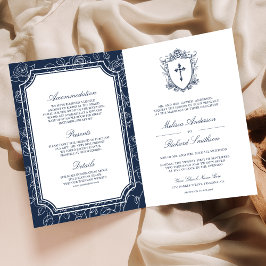 Convite Casamento Católico Código QR Azul Vitoriano