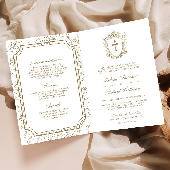 Convite Casamento Católico com Código QR Branco e Dourado  (Criador carregado)