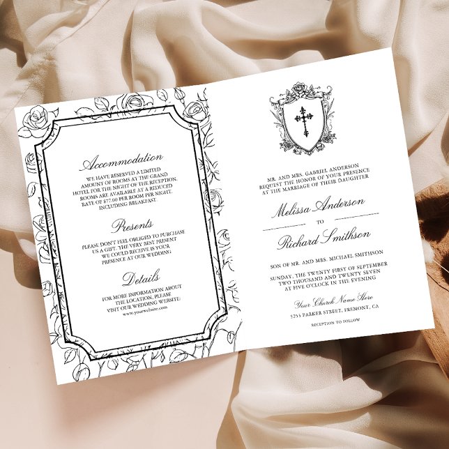 Convite Casamento Católico Vitoriano Preto e Branco com Có (Criador carregado)