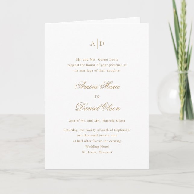 Convite Casamento Clássico de Ouro Limpo (Frente)