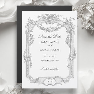 Convite Casamento Clássico Francês com Grinalda de Rosa Or